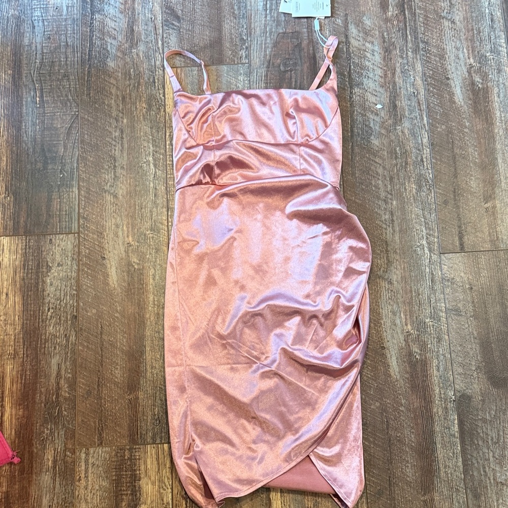 Satin Pink Slip Midi Dress with Spaghetti Straps